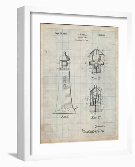 PP941-Antique Grid Parchment Lighthouse Patent Poster-Cole Borders-Framed Giclee Print