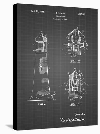 PP941-Black Grid Lighthouse Patent Poster-Cole Borders-Stretched Canvas