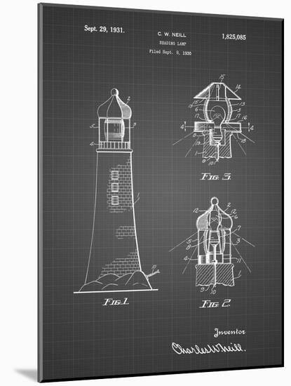 PP941-Black Grid Lighthouse Patent Poster-Cole Borders-Mounted Giclee Print