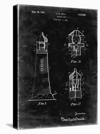 PP941-Black Grunge Lighthouse Patent Poster-Cole Borders-Stretched Canvas