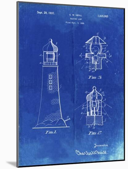 PP941-Faded Blueprint Lighthouse Patent Poster-Cole Borders-Mounted Giclee Print