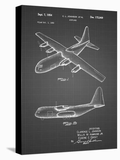 PP943-Black Grid Lockheed C-130 Hercules Airplane Patent Poster-Cole Borders-Stretched Canvas