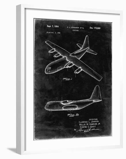 PP943-Black Grunge Lockheed C-130 Hercules Airplane Patent Poster-Cole Borders-Framed Giclee Print