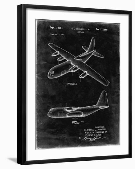 PP943-Black Grunge Lockheed C-130 Hercules Airplane Patent Poster-Cole Borders-Framed Giclee Print