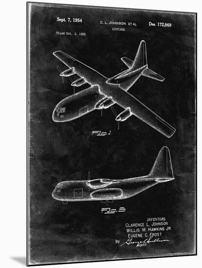 PP943-Black Grunge Lockheed C-130 Hercules Airplane Patent Poster-Cole Borders-Mounted Giclee Print