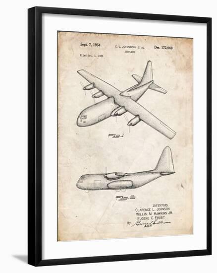 PP943-Vintage Parchment Lockheed C-130 Hercules Airplane Patent Poster-Cole Borders-Framed Giclee Print