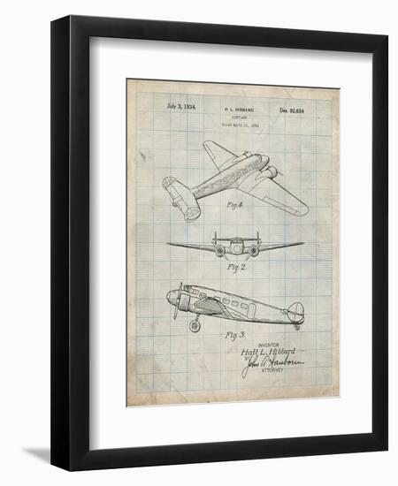 PP945-Antique Grid Parchment Lockheed Electra Airplane Patent Poster-Cole Borders-Framed Giclee Print