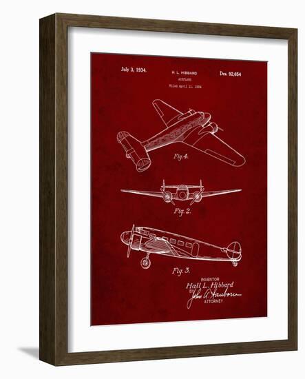 PP945-Burgundy Lockheed Electra Airplane Patent Poster-Cole Borders-Framed Giclee Print