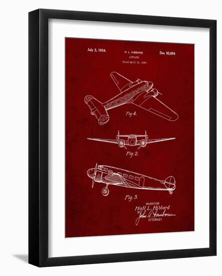 PP945-Burgundy Lockheed Electra Airplane Patent Poster-Cole Borders-Framed Giclee Print