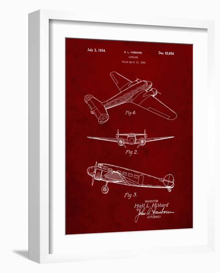 PP945-Burgundy Lockheed Electra Airplane Patent Poster-Cole Borders-Framed Giclee Print