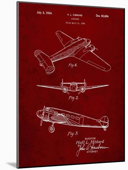 PP945-Burgundy Lockheed Electra Airplane Patent Poster-Cole Borders-Mounted Giclee Print