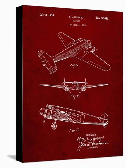 PP945-Burgundy Lockheed Electra Airplane Patent Poster-Cole Borders-Stretched Canvas