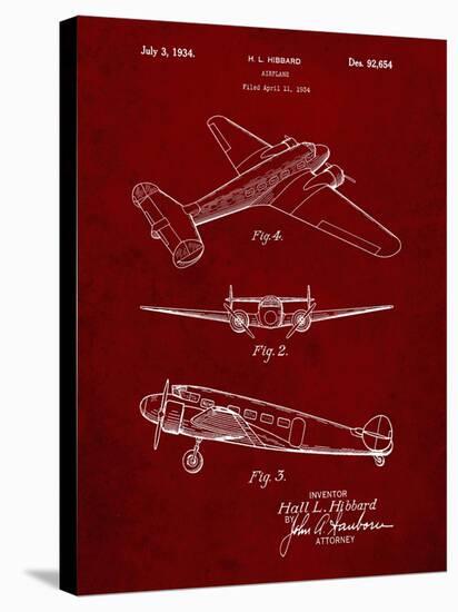 PP945-Burgundy Lockheed Electra Airplane Patent Poster-Cole Borders-Stretched Canvas