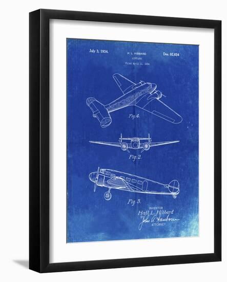 PP945-Faded Blueprint Lockheed Electra Airplane Patent Poster-Cole Borders-Framed Giclee Print