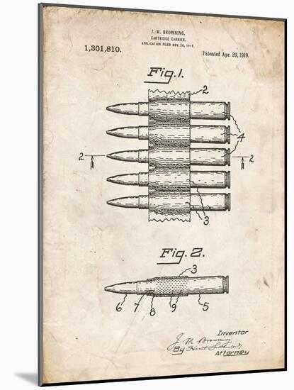 PP948-Vintage Parchment Machine Gun Bullet Carrier Belt Patent Poster-Cole Borders-Mounted Giclee Print