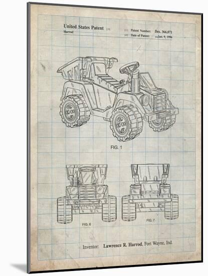 PP951-Antique Grid Parchment Mattel Kids Dump Truck Patent Poster-Cole Borders-Mounted Giclee Print