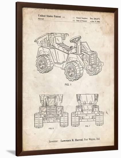 PP951-Vintage Parchment Mattel Kids Dump Truck Patent Poster-Cole Borders-Framed Premium Giclee Print