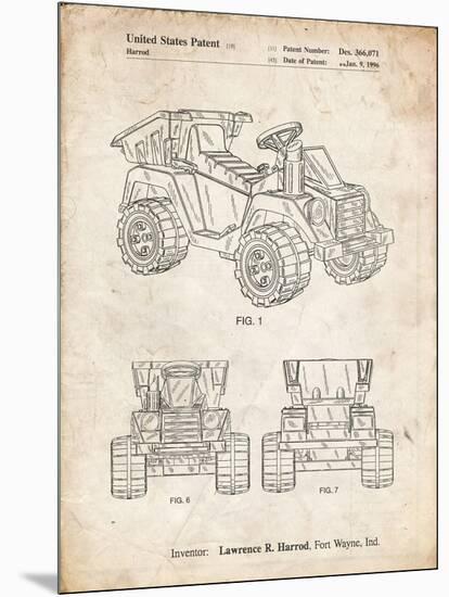 PP951-Vintage Parchment Mattel Kids Dump Truck Patent Poster-Cole Borders-Mounted Premium Giclee Print