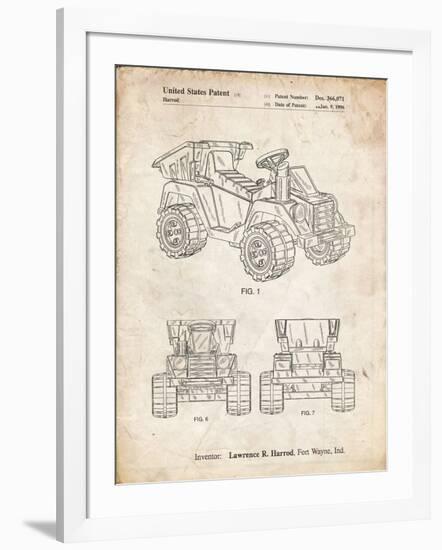 PP951-Vintage Parchment Mattel Kids Dump Truck Patent Poster-Cole Borders-Framed Giclee Print