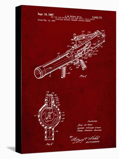 PP952-Burgundy Mattel Toy Pop Gun Patent Poster-Cole Borders-Stretched Canvas