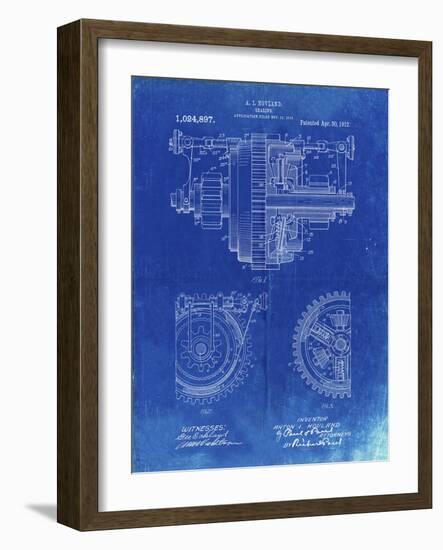 PP953-Faded Blueprint Mechanical Gearing 1912 Patent Poster-Cole Borders-Framed Giclee Print