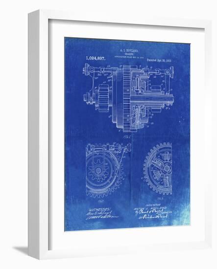 PP953-Faded Blueprint Mechanical Gearing 1912 Patent Poster-Cole Borders-Framed Giclee Print