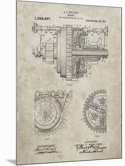 PP953-Sandstone Mechanical Gearing 1912 Patent Poster-Cole Borders-Mounted Premium Giclee Print