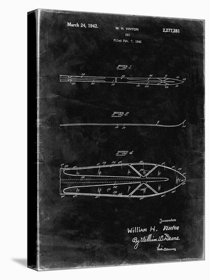 PP955-Black Grunge Metal Skis 1940 Patent Poster-Cole Borders-Stretched Canvas