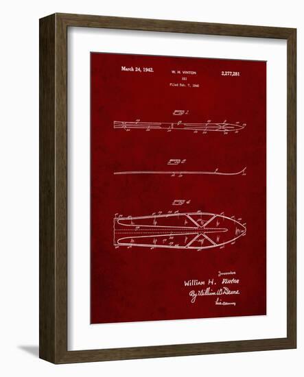 PP955-Burgundy Metal Skis 1940 Patent Poster-Cole Borders-Framed Giclee Print