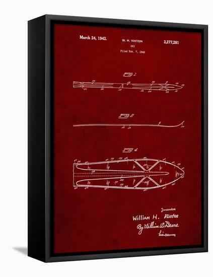 PP955-Burgundy Metal Skis 1940 Patent Poster-Cole Borders-Framed Stretched Canvas