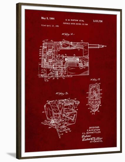 PP957-Burgundy Milwaukee Portable Jig Saw Patent Poster-Cole Borders-Framed Premium Giclee Print