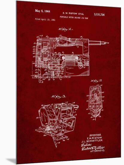 PP957-Burgundy Milwaukee Portable Jig Saw Patent Poster-Cole Borders-Mounted Premium Giclee Print