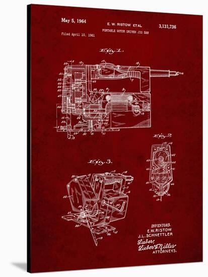PP957-Burgundy Milwaukee Portable Jig Saw Patent Poster-Cole Borders-Stretched Canvas
