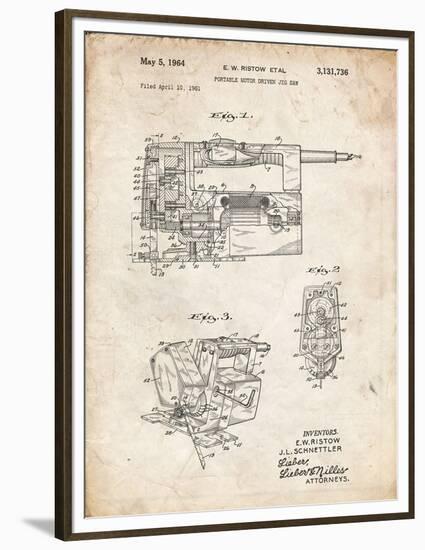 PP957-Vintage Parchment Milwaukee Portable Jig Saw Patent Poster-Cole Borders-Framed Premium Giclee Print