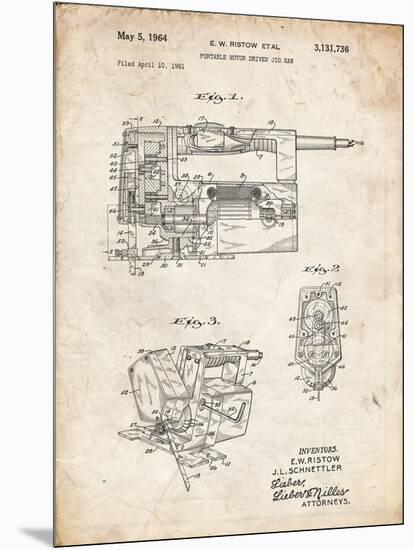 PP957-Vintage Parchment Milwaukee Portable Jig Saw Patent Poster-Cole Borders-Mounted Premium Giclee Print