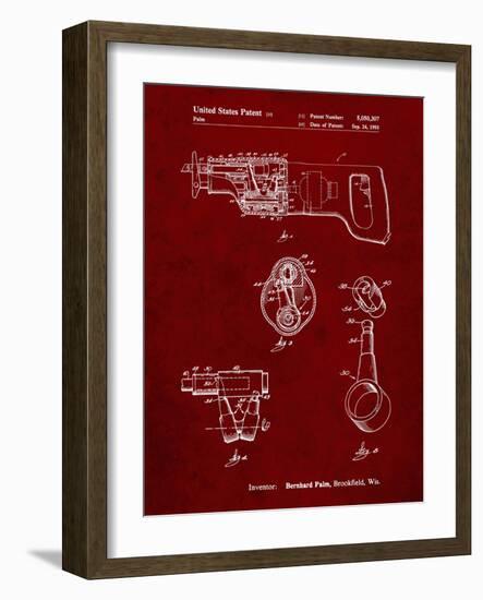 PP958-Burgundy Milwaukee Reciprocating Saw Patent Poster-Cole Borders-Framed Giclee Print