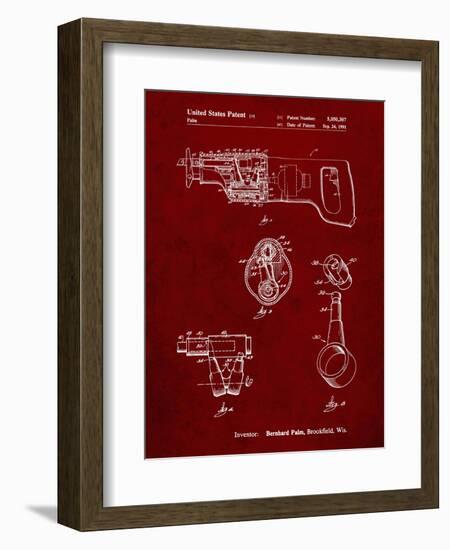 PP958-Burgundy Milwaukee Reciprocating Saw Patent Poster-Cole Borders-Framed Giclee Print