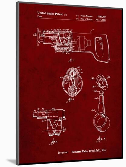 PP958-Burgundy Milwaukee Reciprocating Saw Patent Poster-Cole Borders-Mounted Giclee Print