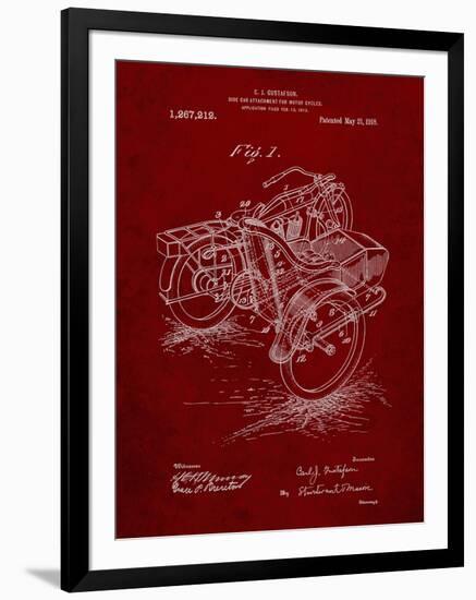 PP963-Burgundy Motorcycle Sidecar 1918 Patent Poster-Cole Borders-Framed Giclee Print