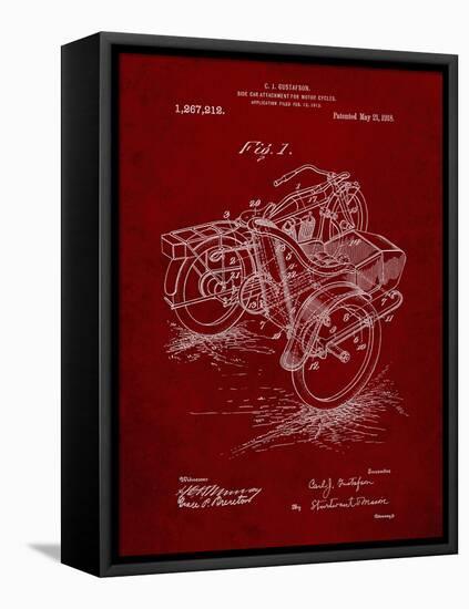 PP963-Burgundy Motorcycle Sidecar 1918 Patent Poster-Cole Borders-Framed Stretched Canvas