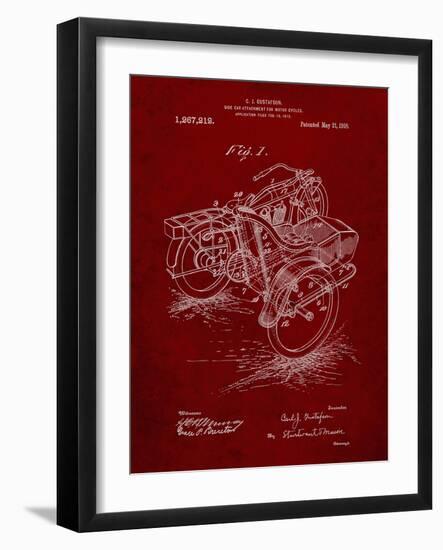 PP963-Burgundy Motorcycle Sidecar 1918 Patent Poster-Cole Borders-Framed Giclee Print