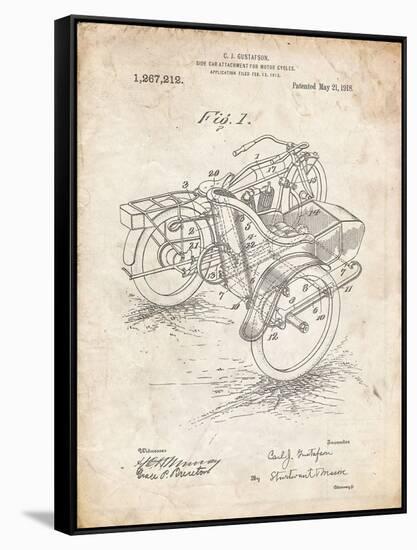 PP963-Vintage Parchment Motorcycle Sidecar 1918 Patent Poster-Cole Borders-Framed Stretched Canvas