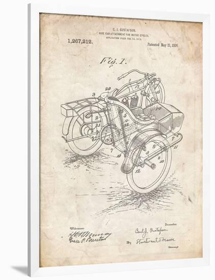 PP963-Vintage Parchment Motorcycle Sidecar 1918 Patent Poster-Cole Borders-Framed Art Print