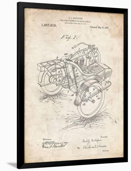 PP963-Vintage Parchment Motorcycle Sidecar 1918 Patent Poster-Cole Borders-Framed Art Print