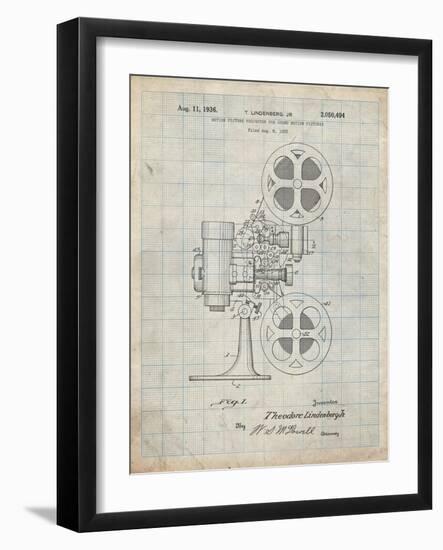 PP966-Antique Grid Parchment Movie Projector 1933 Patent Poster-Cole Borders-Framed Giclee Print