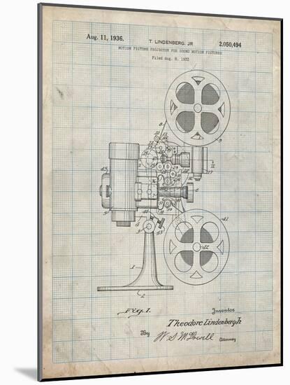 PP966-Antique Grid Parchment Movie Projector 1933 Patent Poster-Cole Borders-Mounted Giclee Print