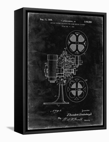 PP966-Black Grunge Movie Projector 1933 Patent Poster-Cole Borders-Framed Stretched Canvas