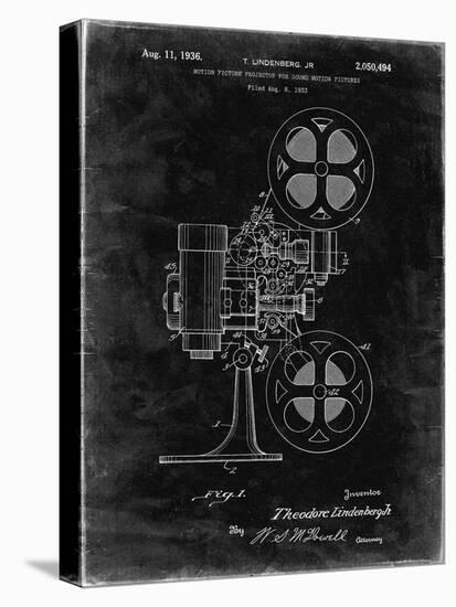 PP966-Black Grunge Movie Projector 1933 Patent Poster-Cole Borders-Stretched Canvas