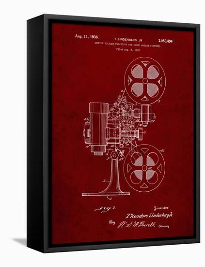 PP966-Burgundy Movie Projector 1933 Patent Poster-Cole Borders-Framed Stretched Canvas