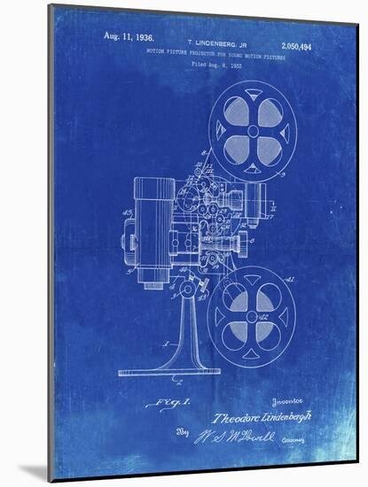 PP966-Faded Blueprint Movie Projector 1933 Patent Poster-Cole Borders-Mounted Giclee Print